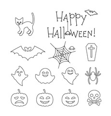 Halloween linear flat icons set.