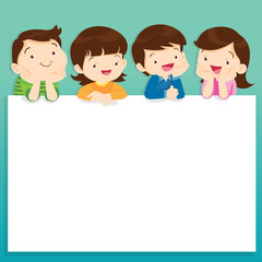 children post smile on a white board, space frame