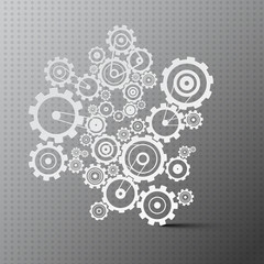 Cogs. Paper Cut Gears on Grey Background.