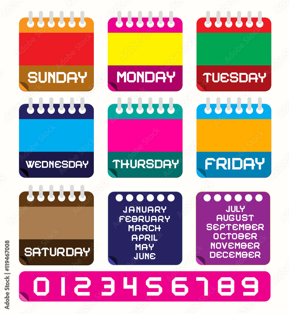 Poster calendar set. vector retro colorful paper calendars template, layout with weekdays - months and numb
