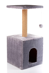 Cat scratching post on a white  background