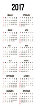Vector Simple 2017 year calendar