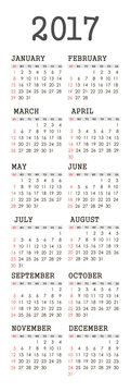Vector Simple 2017 year calendar