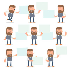 Fototapeta premium Set of Funny and Cheerful Character Copywriter holds and interac