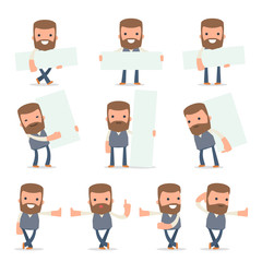 Set of Smart and Funny Character Copywriter leaned against the w