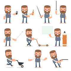 Set of Happy and Intelligent Character Copywriter making present