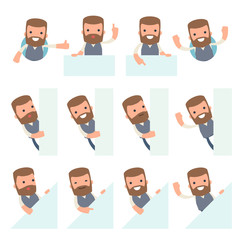 Set of Funny and Cheerful Character Copywriter holds and interac