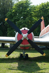old airplane propeller at the airport field
