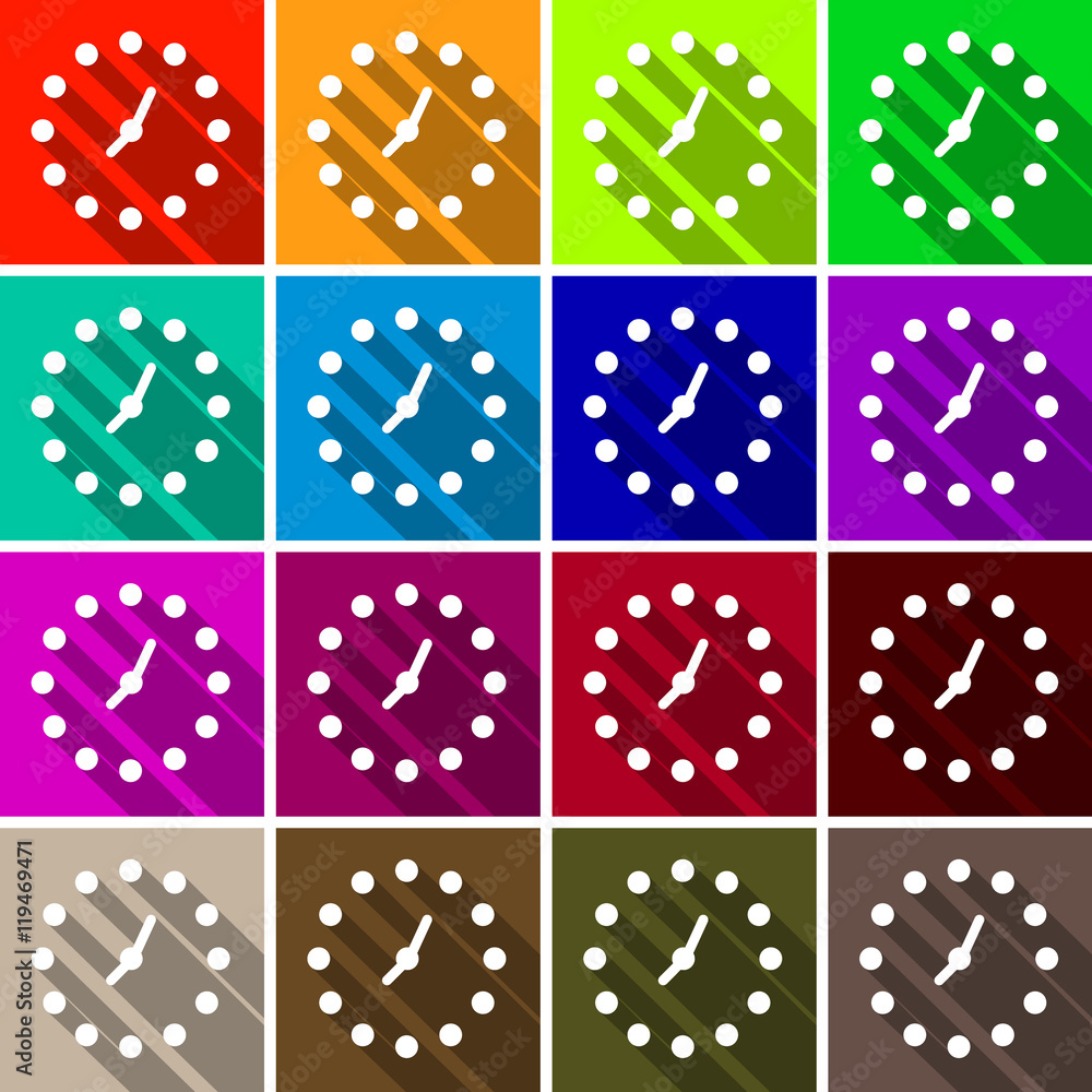 Sticker clock set. vector colorful retro clock face background.