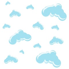 Clouds design background, blue clouds on white, vector illustration