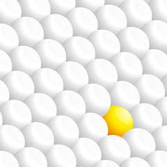 White 3D spheres and a yellow one
