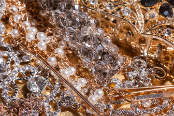 Close up of luxury golden and silver jewelry