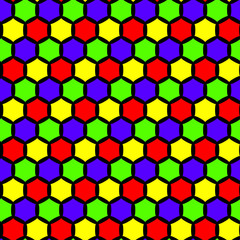 Abstract seamless pattern stained-glass mosaic colorful bright background. In red, yellow, green, violet and black colours. Vector illustration  eps 10