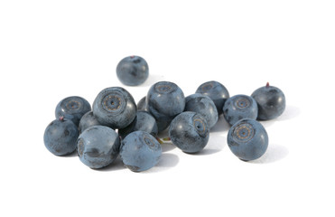  Blue ripe blueberries isolated on white background