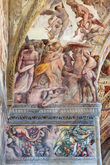 BRESCIA, ITALY - MAY 21, 2016: The detail of fresco of Last Judgment on the ceiling of church Chiesa del Santissimo Corpo di Cristo by Jesuit Benedetto da Marone (1550- 1565).