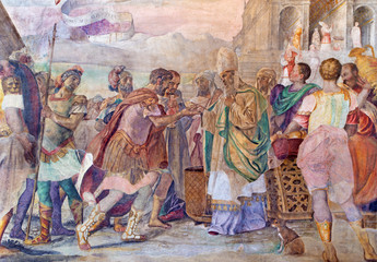 BRESCIA, ITALY - MAY 21, 2016: The fresco King David Receiving the Holy Bread from Ahimelech the...