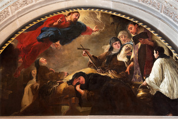 BRESCIA, ITALY - MAY 22, 2016: The painting The death of St. Theresa of Avila  in Chiesa di San Pietro in Olvieto by Giovanni Segala da Murano (1696).