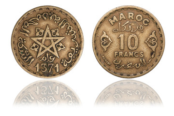 Coin ten francs (1952 year). Tunisian Republic