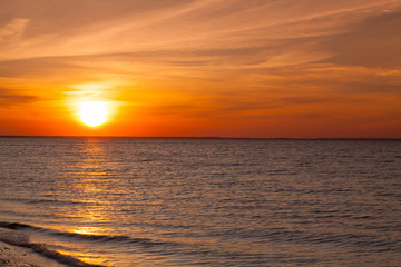 Stunning sunset on the empty beach, Cape Cod, USA