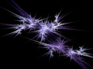 Fractal abstraction, clusters of stars and rays on a black background