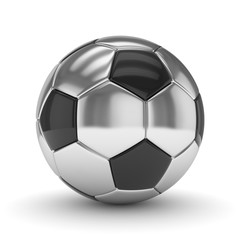  Silver soccer ball on white background. 3D rendering.