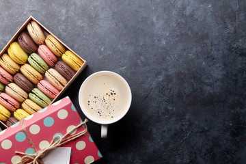 Colorful macaroons and coffee