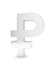 Obraz premium Isolated silver ruble sign on white background. Russian currency. Concept of investment, russian market, savings. Power, luxury and wealth. Russia, Belarus. 3D rendering.