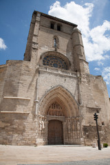 Fototapeta na wymiar facade landmark of famous catholic church of St Esteban or Stephen, monument from XIV Century, in Burgos city, in Castile and Lion, Spain Europe 