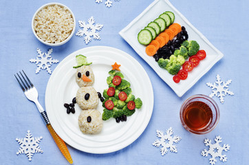Fototapeta na wymiar Christmas lunch with healthy kid's food