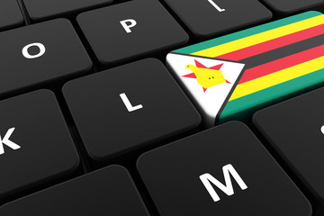 Computer keyboard, close-up button of the flag of Zimbabwe. 3D render of a laptop keyboard