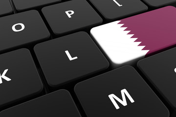 Computer keyboard, close-up button of the flag of Qatar. 3D render of a laptop keyboard