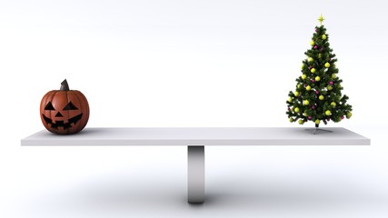 3D illustration of balance between halloween pumpkin and Christmas tree © vexworldwide