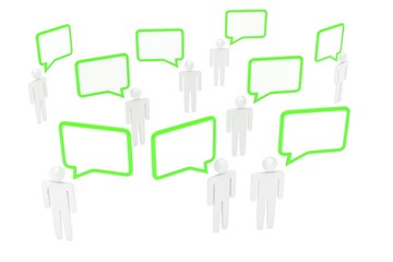 people with talk bubbles isolated over a white background. 3d rendering.