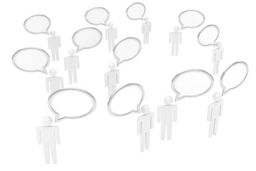 people with talk bubbles isolated over a white background. 3d rendering.