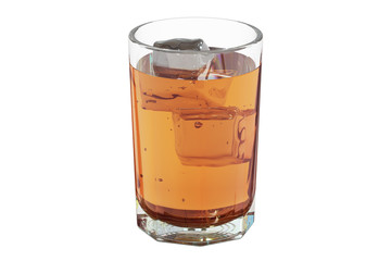 Glass with whiskey and ice, 3D rendering