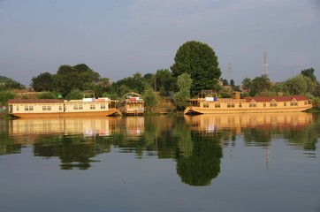 Fototapeta na wymiar Houseboats in Srinagar in Kashmir, India