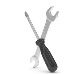 3D Illustration Wrench and screwdriver, service concept