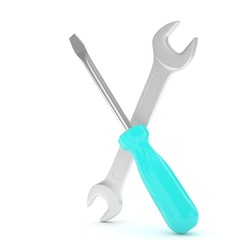 3D Illustration Wrench and screwdriver, service concept