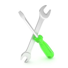 3D Illustration Wrench and screwdriver, service concept