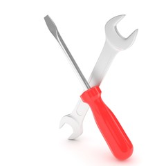 3D Illustration Wrench and screwdriver, service concept