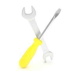 3D Illustration Wrench and screwdriver, service concept