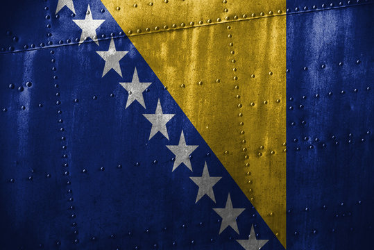 metal texutre or background with Bosnia & Herzegovina flag