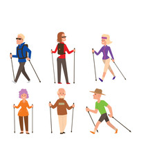 Fototapeta na wymiar Nordic walking sport vector people
