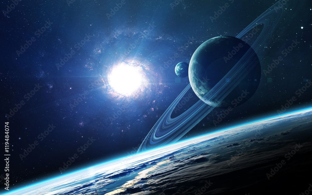 Sticker abstract scientific background - planets in space, nebula and stars. elements of this image furnishe