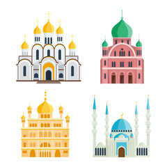 Cathedral and churche infographic temple building landmark tourism vector. Temple building world religions. Cathedral and churche temple building.