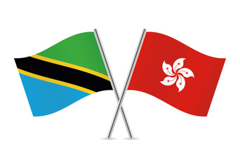 Tanzanian and Hong Kong flags. Vector illustration.