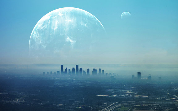 View of Futuristic City. This image elements furnished by NASA