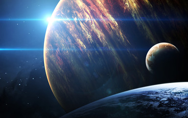 Universe scene with planets, stars and galaxies in outer space showing the beauty of space...