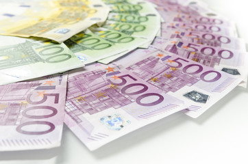 Many different euro bills. Symbolic photo for wealth and investments