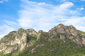 Fototapeta na wymiar Beautiful calcite mountain with blue sky at khao sam roi yod nat